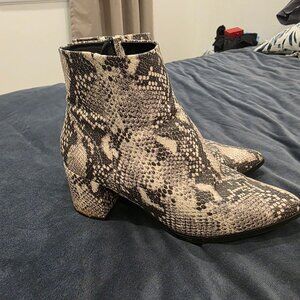 Black and White Snake Print Heeled Ankle Boots